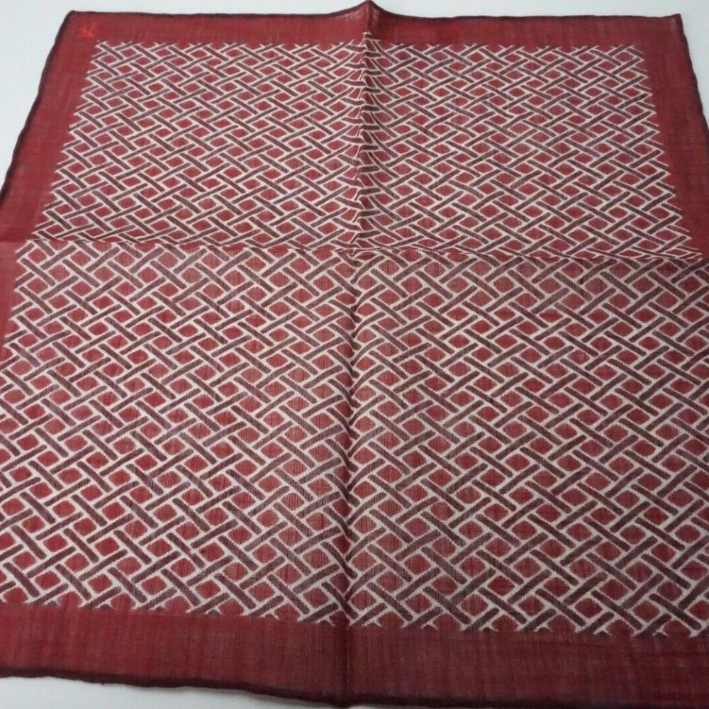Isaia Wine Red Ivory White Geometricn Linen Blend Pocket Square Italy New